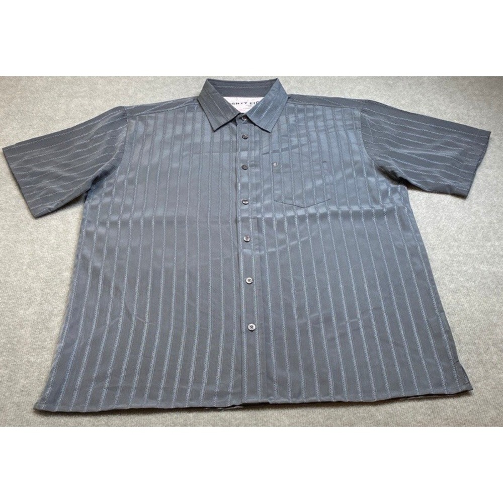 NWT Eighty Eight Button Down Shirt Mens XL Gray Striped Short Sleeve Embroidered